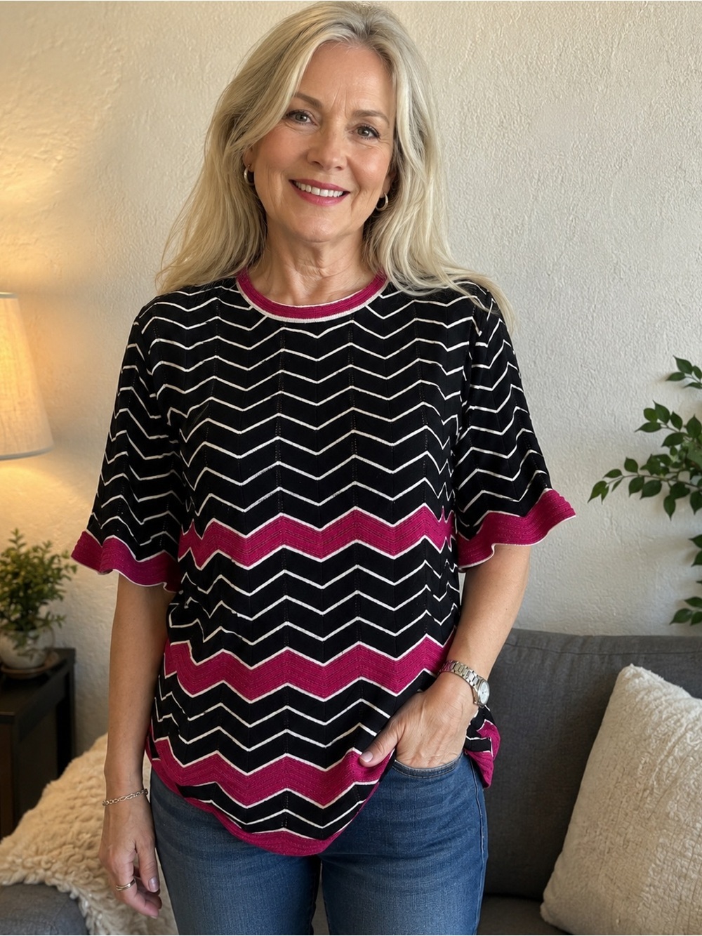 Missoni multicolored  cotton blend Chevron Relaxed Top Sz 40